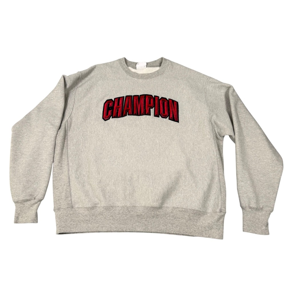 Vintage Y2K Champion Reverse Weave Spellout Logo Sweatshirt Mens XL Gray Red